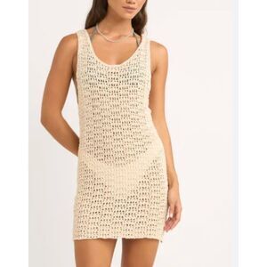 Rhythm. Cream Crochet Tank Swim Coverup Dress